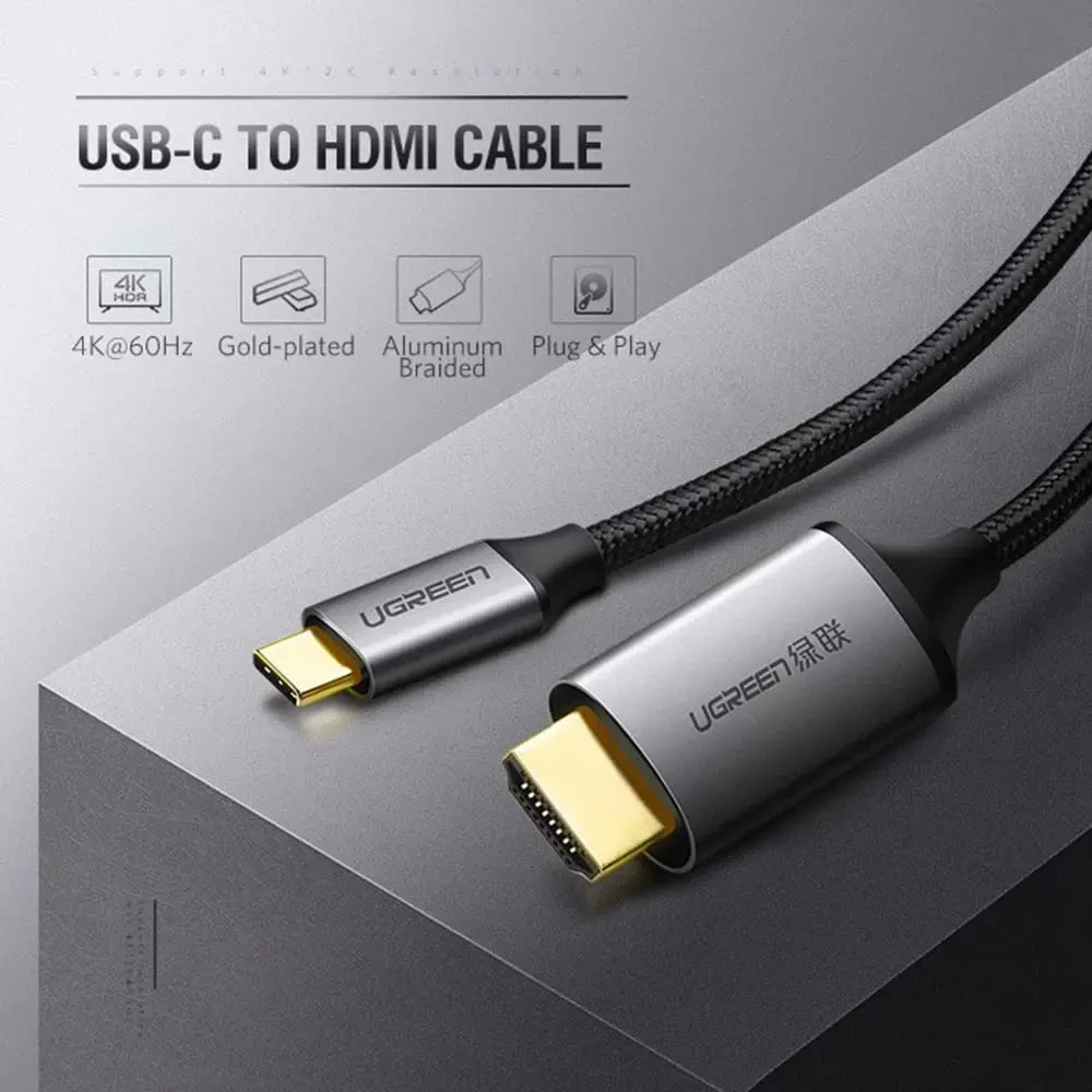 Ugreen 1.5m USB Type C Male to HDMI Male Cable, Aluminum Shell/Double Nylon Braided/Thunderbolt 3/4K@60Hz Support